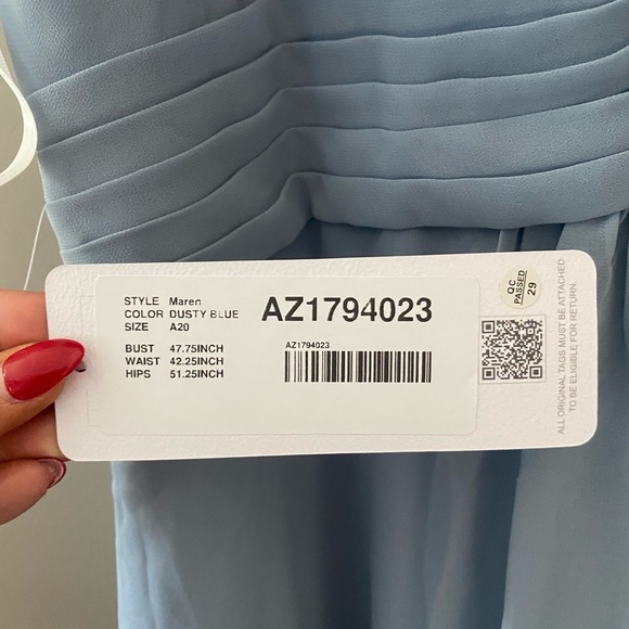 NWT, new, never worn Azazie “Maren” bridesmaid dress, size 20, dusty blue - Picture 8 of 16